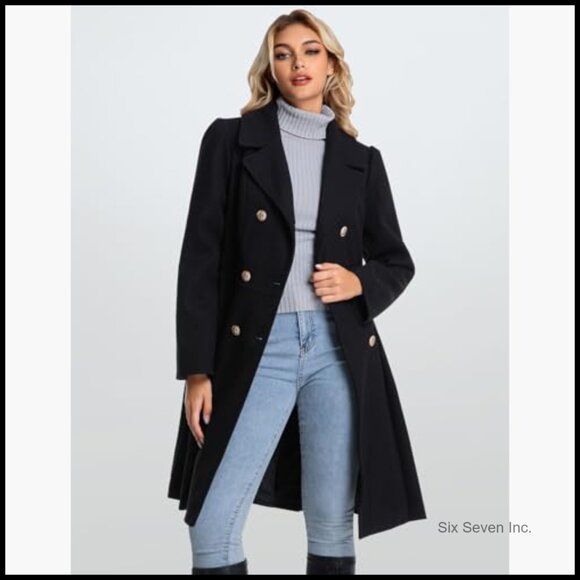 Double Breasted Lapel Trench Coat with Pockets A-Line Silhouette - Picture 6 of 7